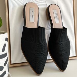 Steven By Steve Madden Black Mules with Pointed Toe and Textured Fabric
